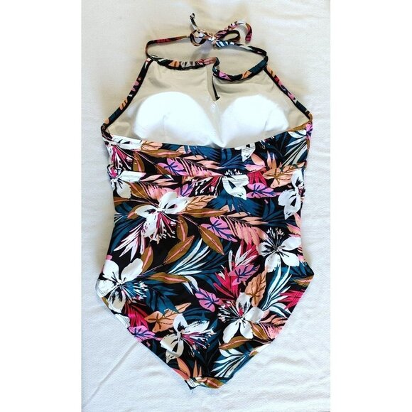 Kona Sol One Piece Swimsuit Size XL Molded Cups Floral Tropical - Picture 2 of 3